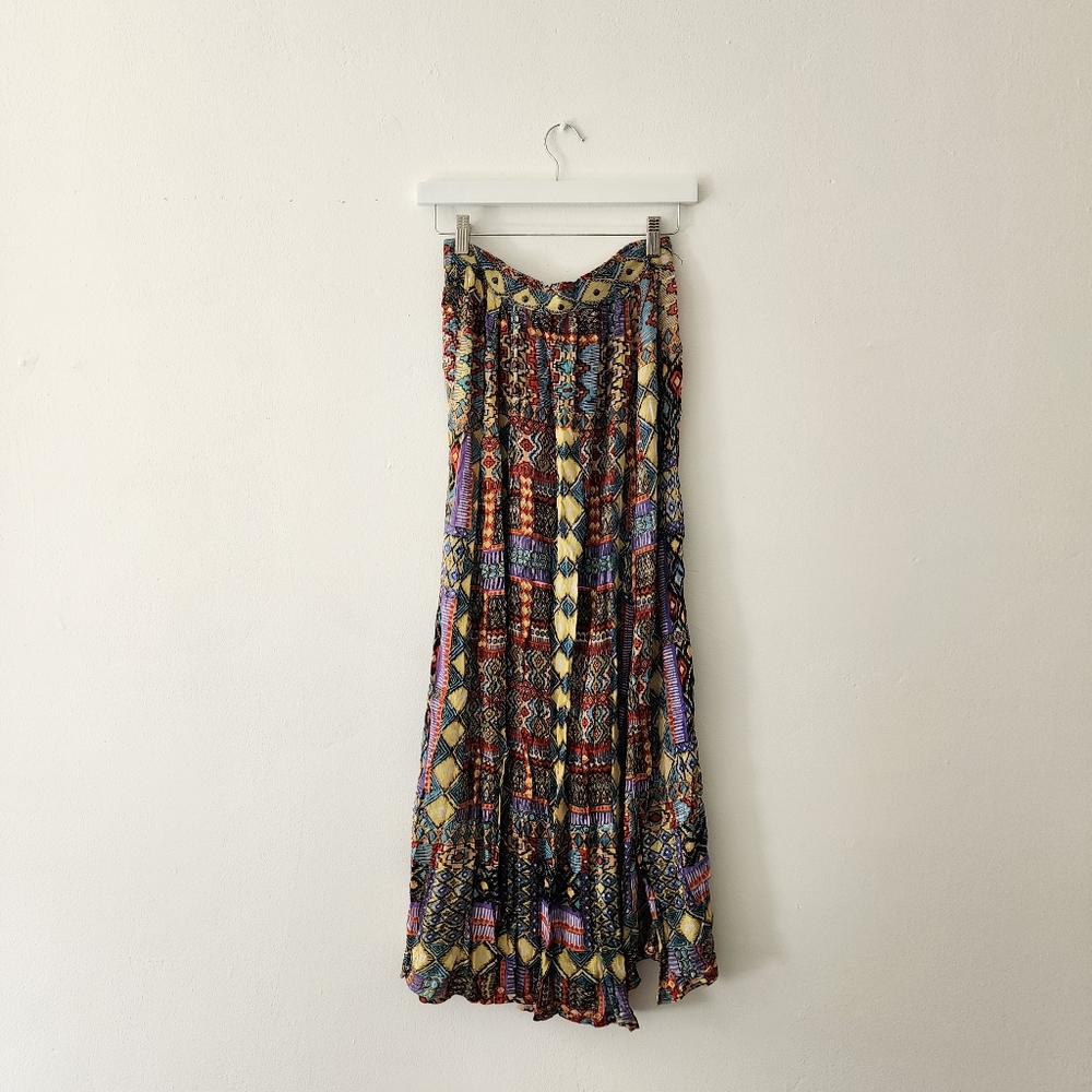 Angie | Bright & Colorful Maxi Skirt with High Slits & Beaded Waistband